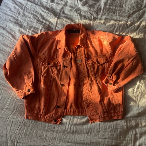 No Excess 100% Cotton Oversized Drop Shoulder Salmon Jean Jacket - Picture 1 of 10